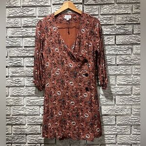 Frank & Oak Floral Wrap-Style Mini Dress